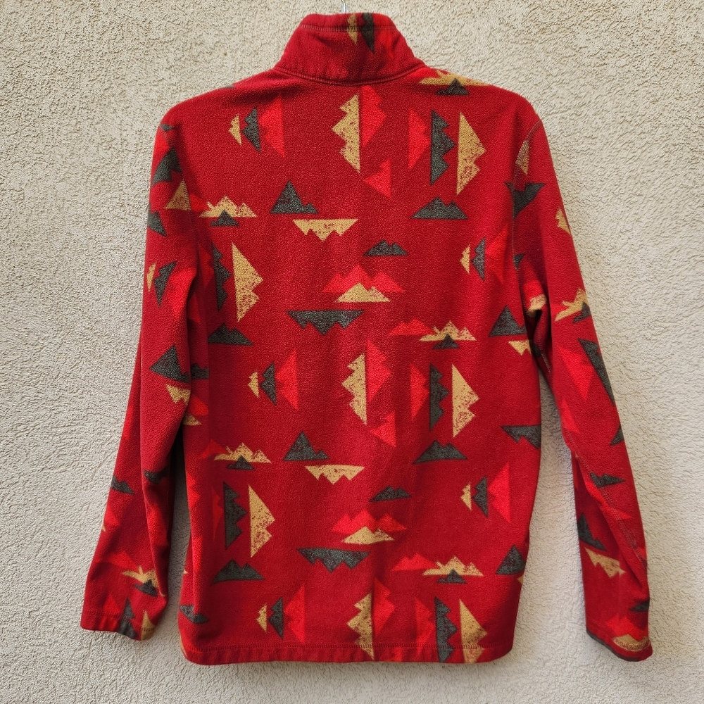 EDDIE BAUER Mens Pullover Medium Red Fleece Quarter Zip Geometric Pocket - Picture 5 of 13